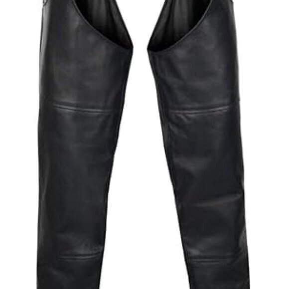 Alpha Cycle Black Cowboy Chaps - REAL Leather Motorcycle Riding Pants Unisex - Picture 2 of 7
